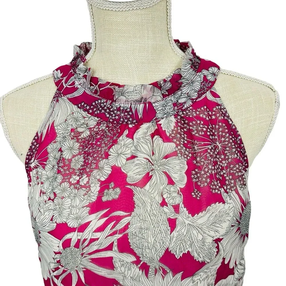 Liberty of London Floral Tank Top High Neck Lined Breezy Womens Sz M Pink White - Picture 2 of 11